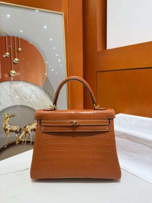 cheap quality Hermes Kelly 25 crocodile brown